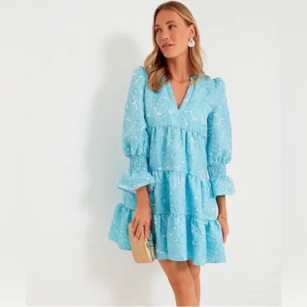 NWT Tuckernuck Pomander Place Blue Daisy Jacquard Kenzo Dress Ruffle Tiered S